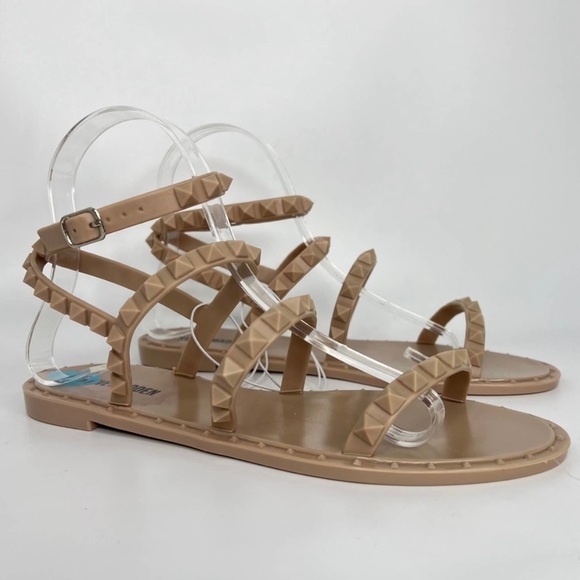 Steve Madden Travel J Jelly Studded Rockstud Flat Sandals Wrap Ankle NEW - Picture 4 of 7